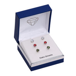 Silver-Tone Set of 3 Cubic Zirconia Stud Earrings