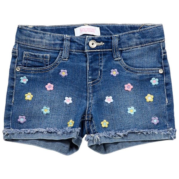 Girls (4-6x) Squeeze Roll Cuff Shorts w/ Multi Color Daisies
