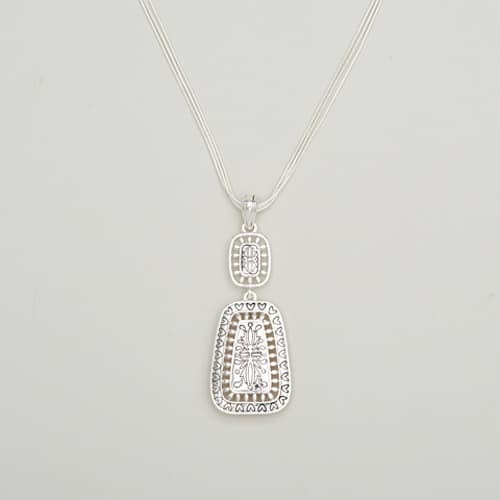 Napier Silver-Tone Etched Double Pendant Necklace - image 