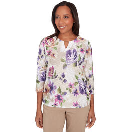 Womens Alfred Dunner Charm School Knit Floral Texture Top