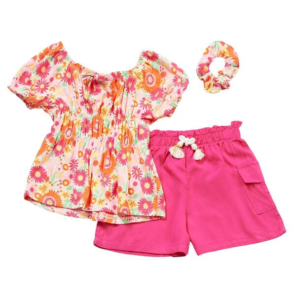 Toddler Girl One Step Up Flower Rib Smock Top & Solid Shorts Set - image 