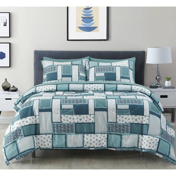 Spirit Linen Home&#40;tm&#41; 8pc Bed-in-a-Bag Green Geo Comforter Set - image 