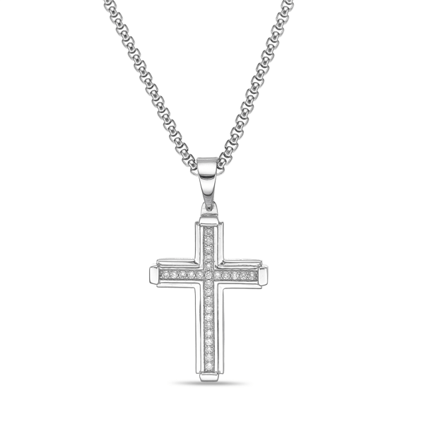 Mens Lynx 1ctw. Lab-Grown Diamond Cross Pendant Necklace - image 