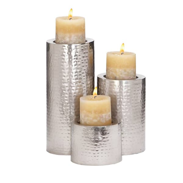 9th & Pike&#40;R&#41; Silver Hammered Metal Candle Holders - Set of 3 - image 