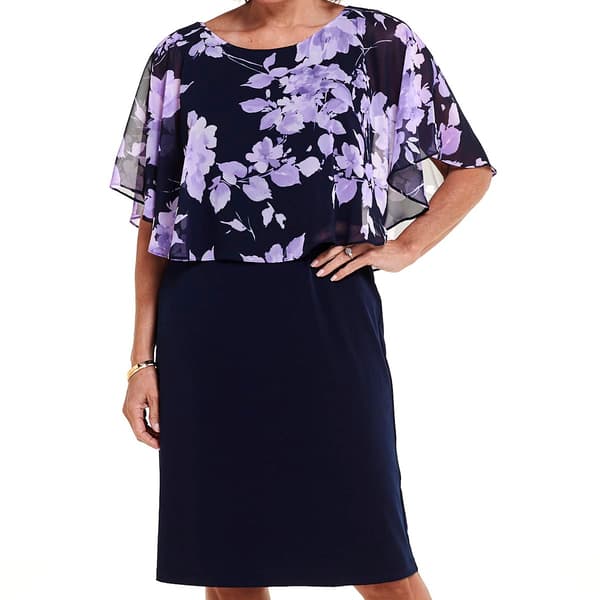 Womens Connected Apparel Floral Capelet Overlay Shift Dress