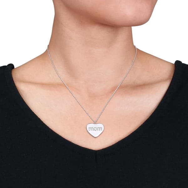 Sophia B Silver 1/10ct. Diamond Mom Heart Chain Pendant