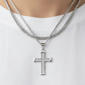 Mens Iron Saints Textured Silver Cross Box Chain Necklace - image 3