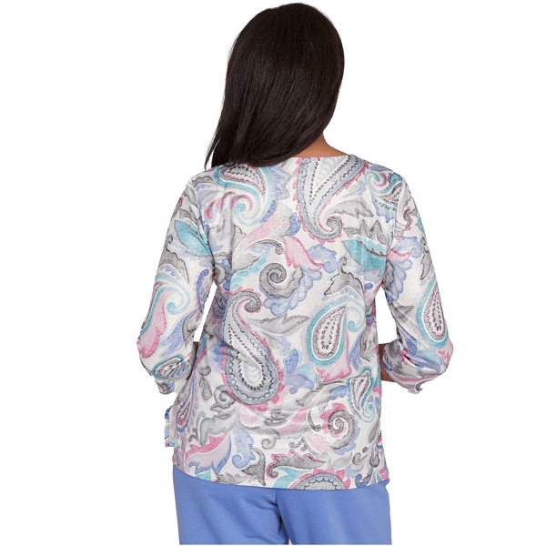 Womens Alfred Dunner Casual Vibe Pleat Neck Paisley Blouse