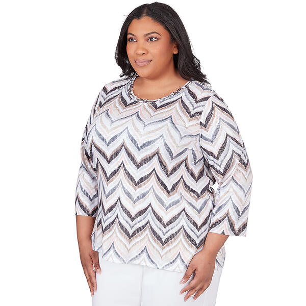 Plus Size Alfred Dunner Classics 3/4 Sleeve Chevron Shimmer Tee