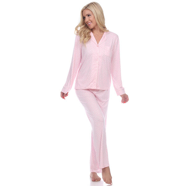 Womens White Mark Dotted Long Sleeve Pajama Set - image 