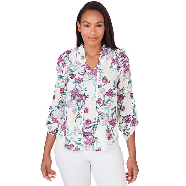 Womens Emaline Athens Floral Printed 3/4 Sleeve Top - image 