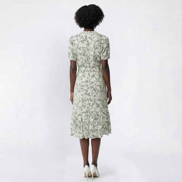 Womens Luxology Short Sleeve Tropical Linen Challis Midi Dress