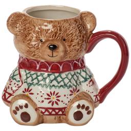 Home Essentials 30oz. Teddy Bear Mug with Sweater - Red