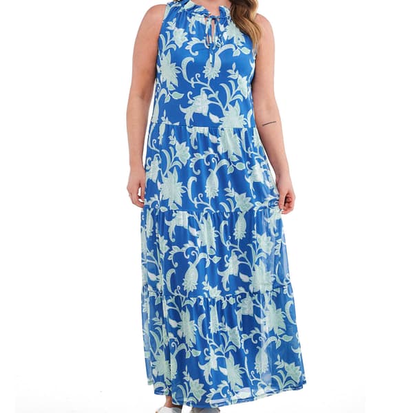 Womens Harper 241 Sleeveless Floral Tie Neck Tier Hem Maxi Dress