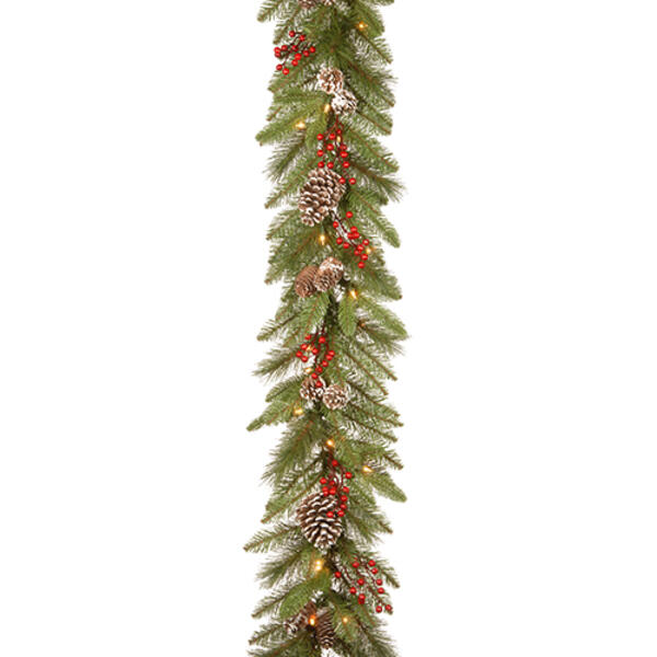 National Tree 9ft. Bristle Berry Garland withClear Lights - image 