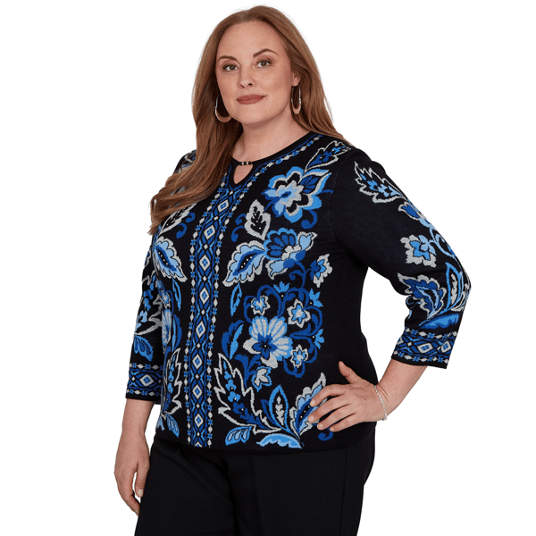 Plus Size Alfred Dunner Dinner Theater Keyhole Jacquard Sweater