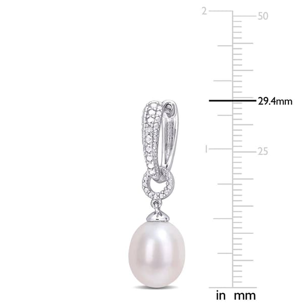 Gemstone Classics&#8482; Pearl & Diamond Drop Hoop Earrings