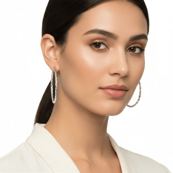 Saffron 50mm Stainless Steel Twisted Hoop Earrings