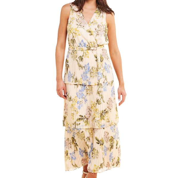 Womens Vivid Aura Sleeveless Surplice Pleated Tier Maxi Dress