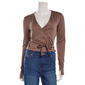Juniors No Comment Fleece Lined Surplice Neck Tie Front Top - image 1