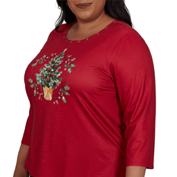 Plus Size Alfred Dunner Classics 3/4 Sleeve Christmas Tree Blouse
