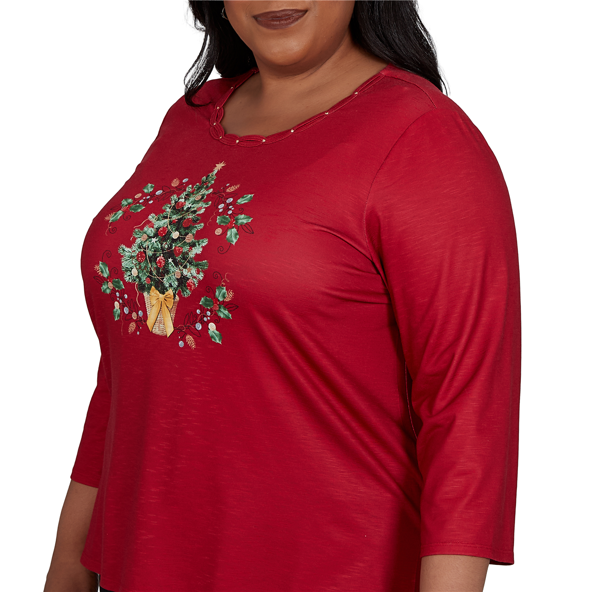 Plus Size Alfred Dunner Classics 3/4 Sleeve Christmas Tree Blouse