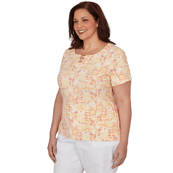 Plus Size Hearts of Palm Fun in the Sun Geometric Abstract Blouse