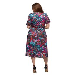Plus Size 24/7 Comfort Apparel Brown & Pink Tie Waist Midi Dress