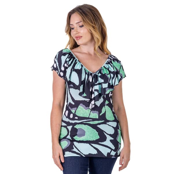 Womens 24/7 Comfort Apparel Butterfly Ruffle V-Neck Blouse - image 