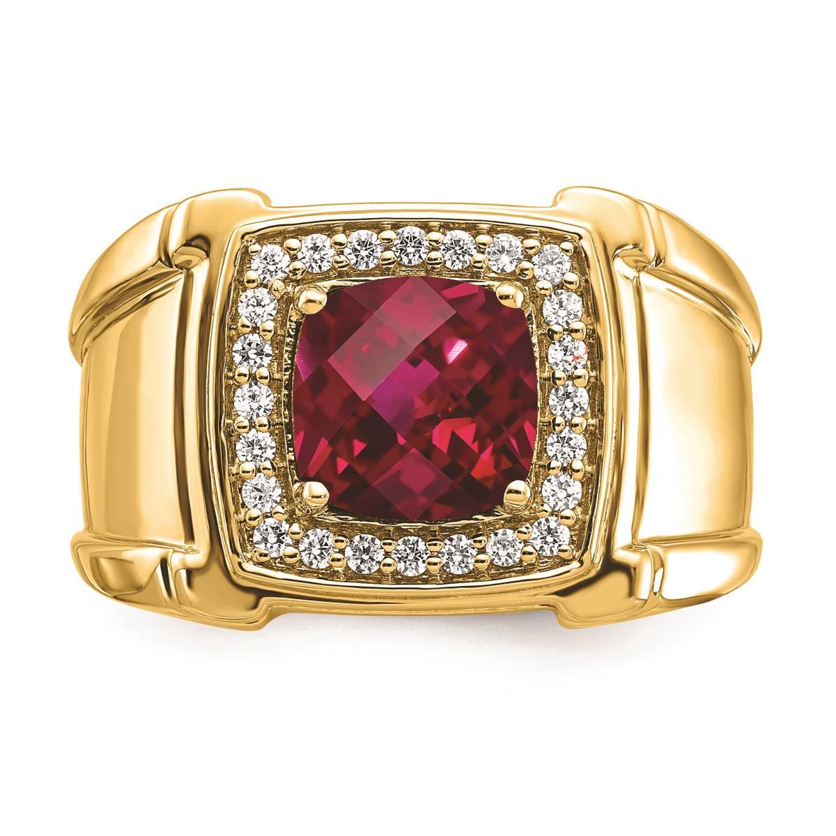 Mens Pure Fire 14kt. Yellow Gold Lab Grown Diamond Ruby Ring