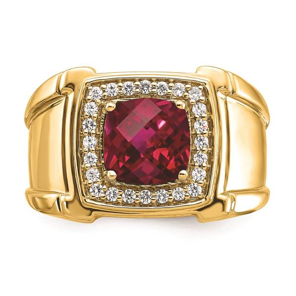 Mens Pure Fire 14kt. Yellow Gold Lab Grown Diamond Ruby Ring