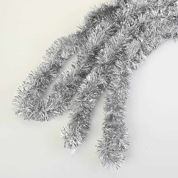 Soft & Sassy 12-Foot Silver Tinsel Garland - image 