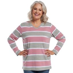 Plus Size Hasting & Smith Long Sleeve Rugby Stripe V Neck Tee