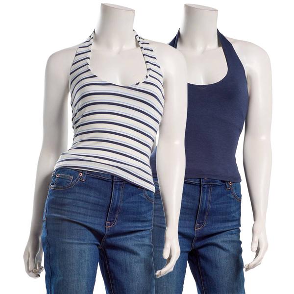 Juniors Pink Rose 2pk. Stripe Halter Top- Stripe - image 