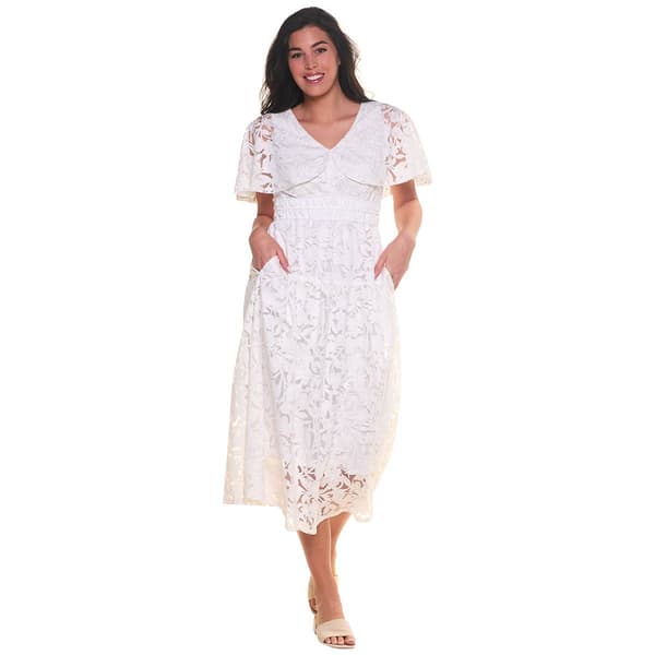 Womens Rabbit Rabbit Rabbit Capelet Overlay Burnout Midi Dress