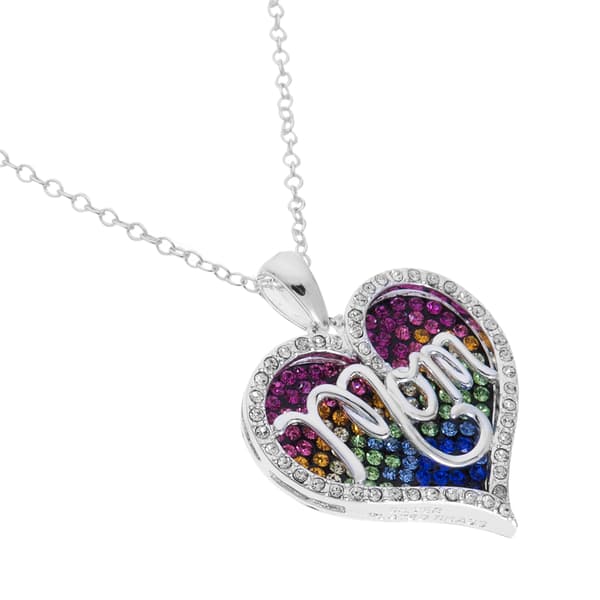 Brass Silver-Plated Crystal 18in. Mom Pendant Necklace