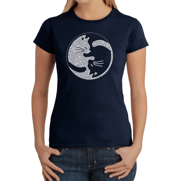 Womens LA Pop Art Yin Yang Cat - Word Art T-Shirt