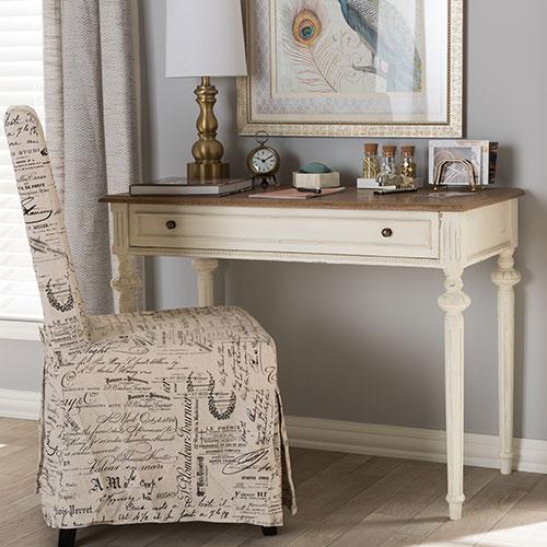 Baxton Studio Marquetterie Oak & Whitewash Writing Desk