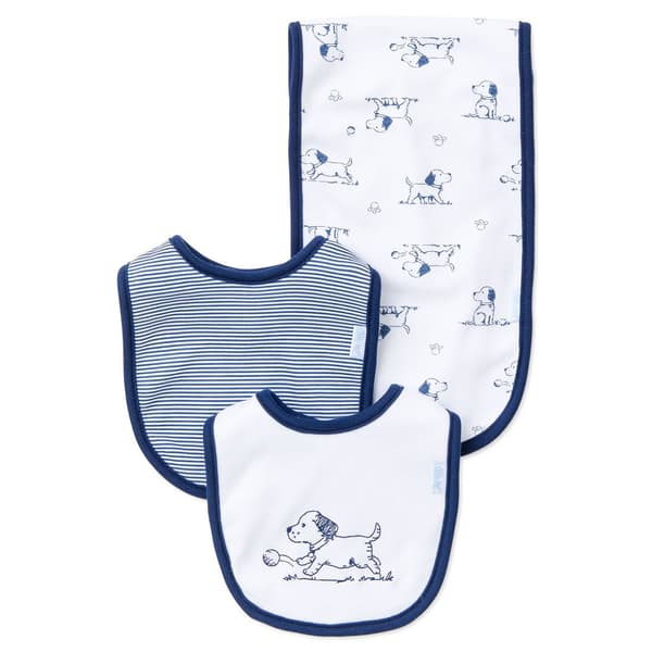 Baby Boy Little Me Puppy Toile Bib and Burp Cloth Set - image 