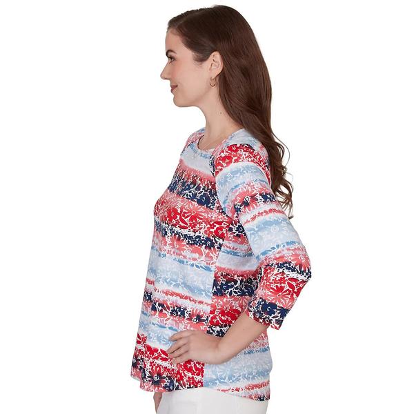Womens Ruby Rd. Spring Refresh 3/4 Sleeve Floral Stripe Blouse