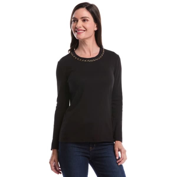 Womens Rafaella(R) Chain Neck Solid Blouse