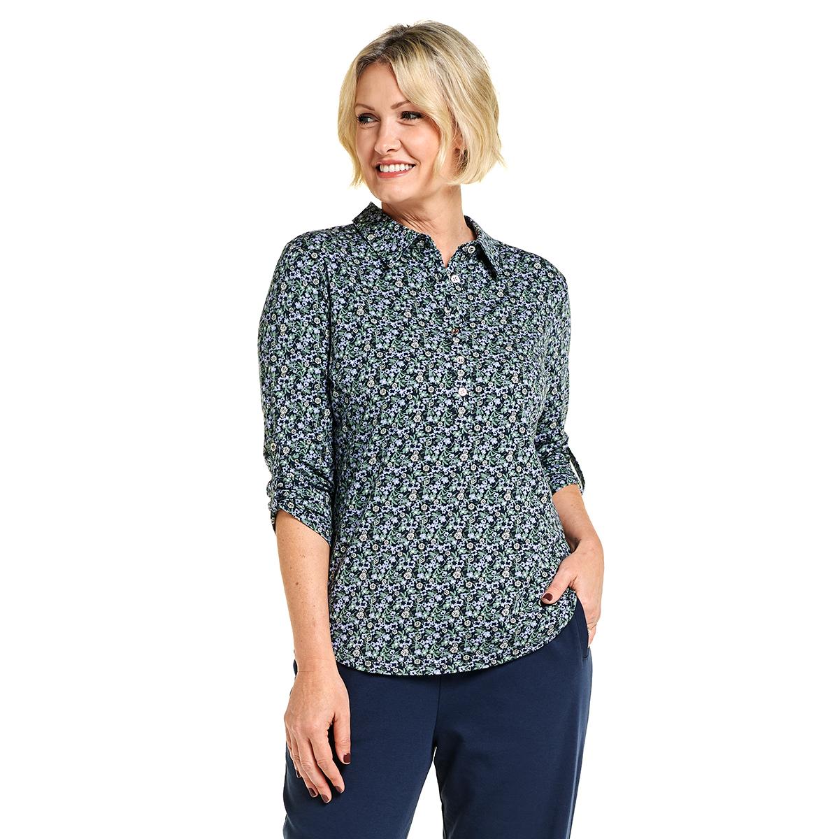 Womens Hasting & Smith 3/4 Roll Tab Sleeve Ditsy Floral Blouse