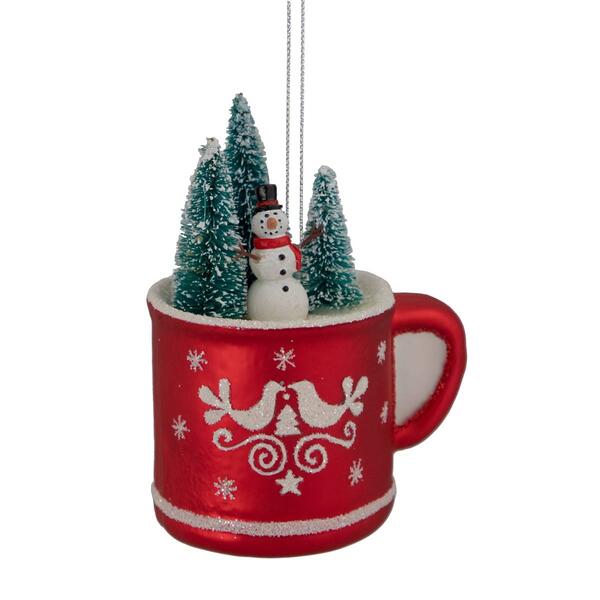 Northlight Seasonal 4.25in. Snowman in a Cup Glass Ornament - image 