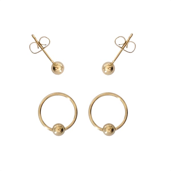 2pk. Gold Plated Bead Ring & Ball Studs Set
