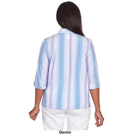Petite Alfred Dunner 3/4 Sleeve Mitered Stripe Print Woven Shirt