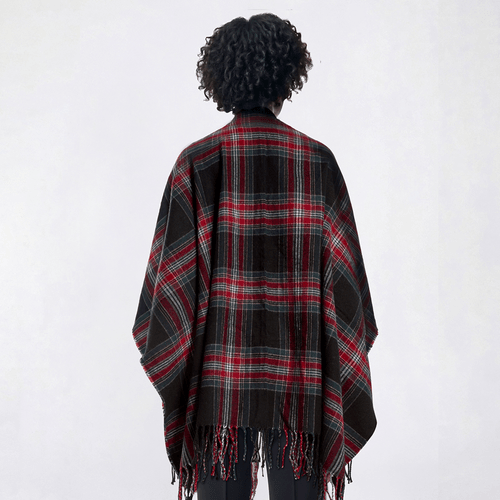 Womens Renshun Plaid Ruana - Black/Red