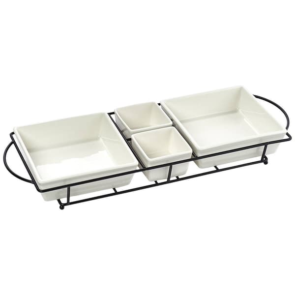 Famous Brand 5pc. Ceramic Serving Set with Wire Rack - image 