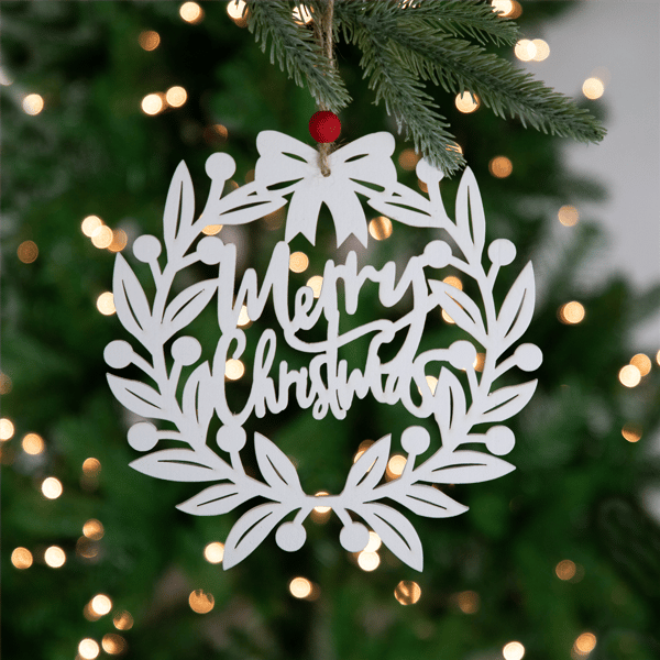 Northlight 8in. White "Merry Christmas" Wreath Cutout Ornament