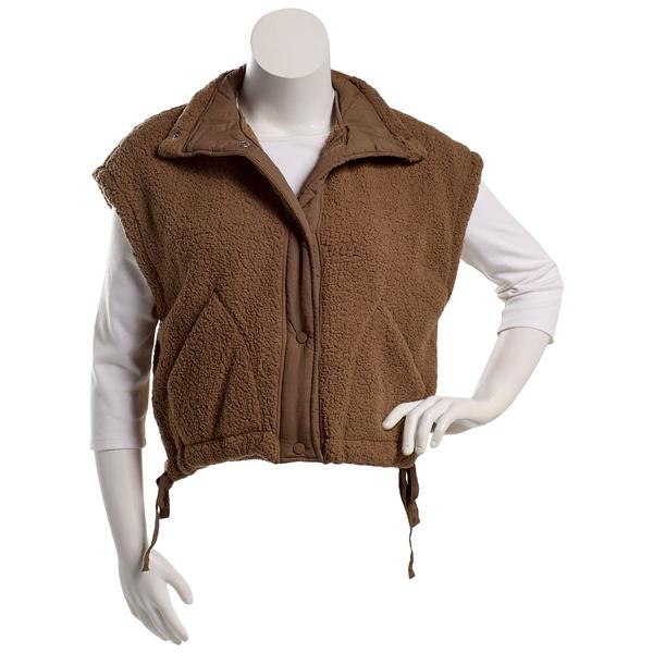 Juniors Love Tree Sherpa Side Tie Snap Front Drop Sleeve Vest - image 