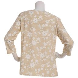 Petite Emily Daniels 3/4 Sleeve Floral Jacquard Tee-Tan/White